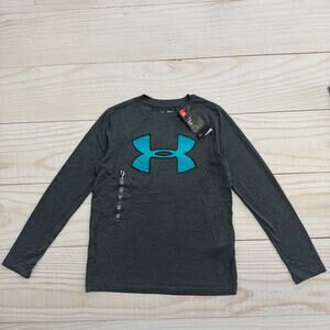 NWT Under Armour Youth Boys Size Medium Big Logo Long Sleeve Shirt HeatGear Gray